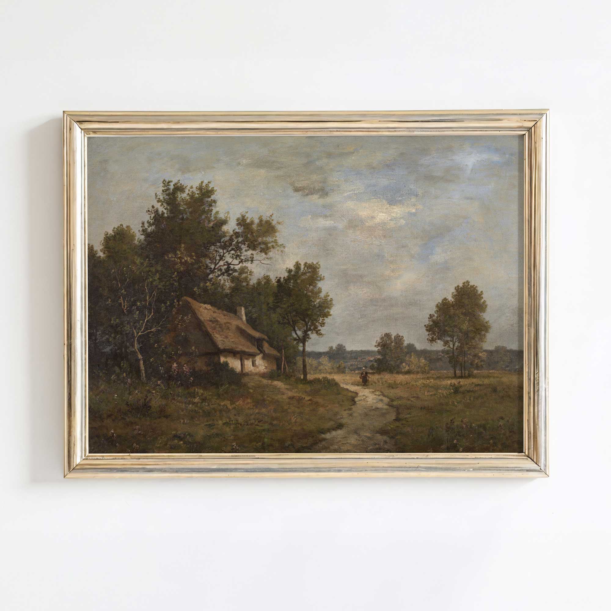 The Thatched Cottage Path vintage landscape print in rustic frame — Leon Richet rustic country wall art