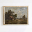The Thatched Cottage Path vintage landscape print in rustic frame — Leon Richet rustic country wall art