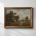 The Thatched Cottage Path vintage landscape print in Brown Frame