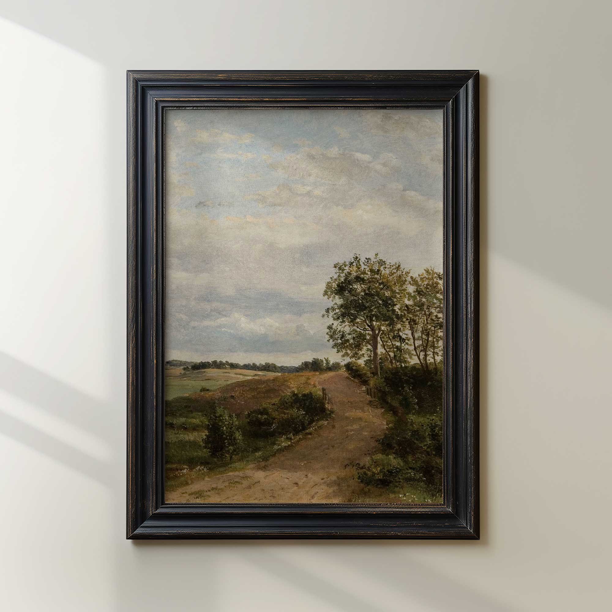 The Country Road vintage landscape print in driftwood frame — antique Danish country landscape by Dankvart Dreyer