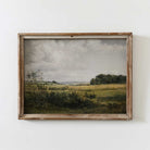Rustic Landscape Print, Golden Fields and Sunlit Clouds, Vintage Country Wall Art