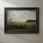 Framed Rustic landscape Oil painting print on a beige wall