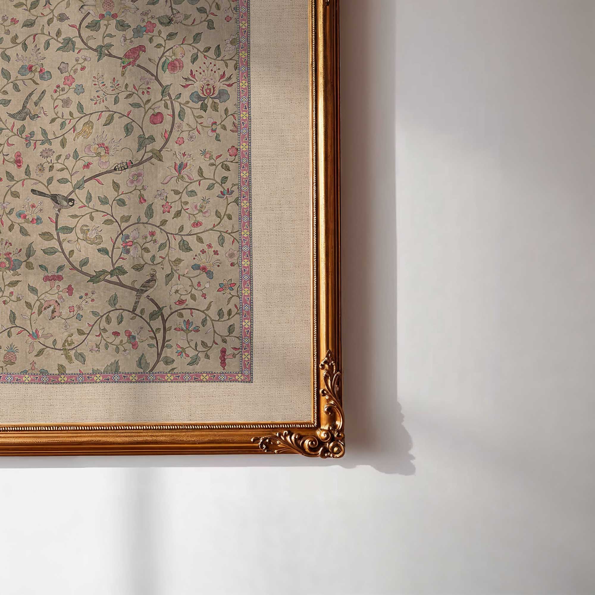 Vintage Chinoiserie Botanical Print Close-up View