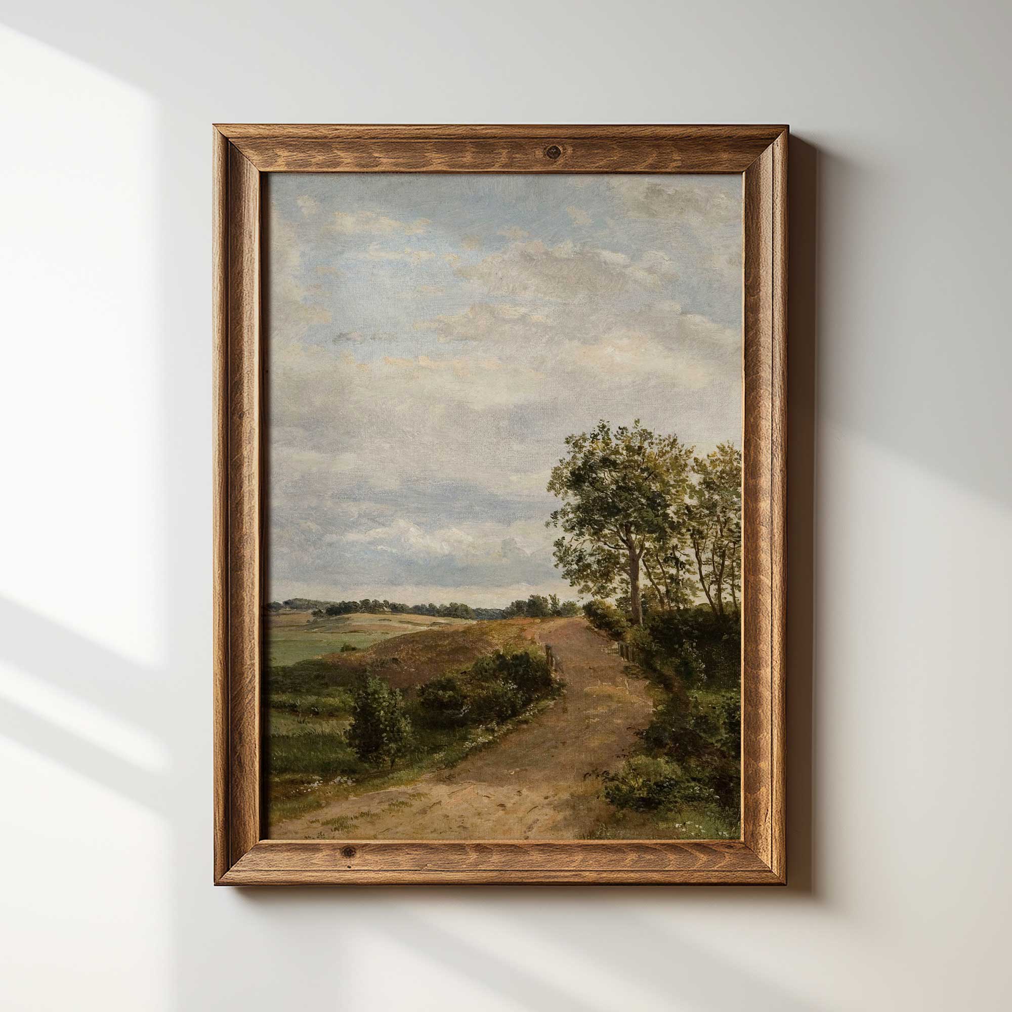 The Country Road vintage landscape print in wooden frame — Rustic Wall Art