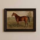 Framed Vintage Horse Portrait print Rustic Country Wall Art on a beige wall