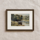 Vintage summer landscape print with a river in a traditional gallery frame.