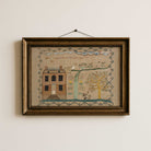 Whimsical folk art house print vintage nursery wall art in gold frame