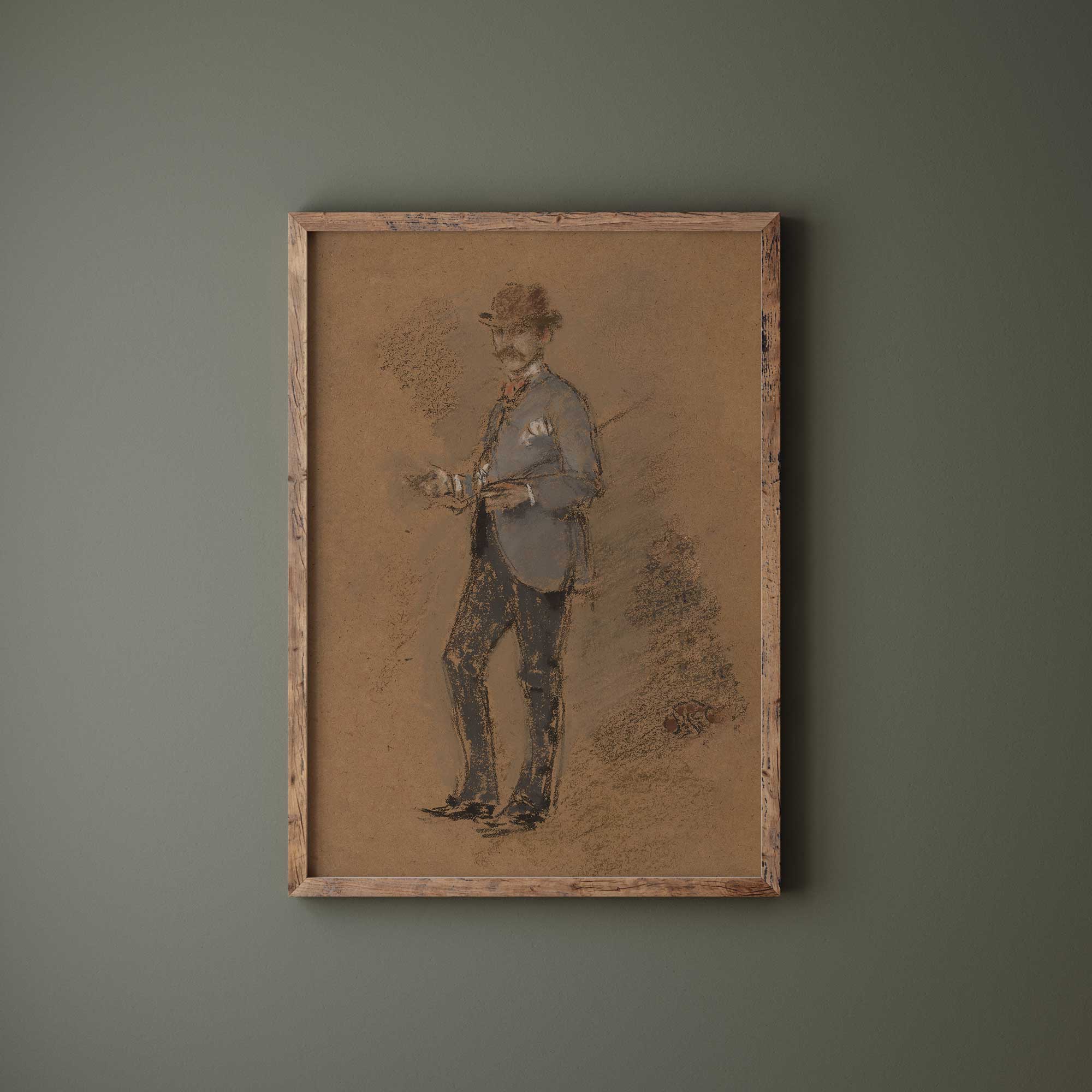 Vintage gentleman drawing in soft pastels, classic figure art