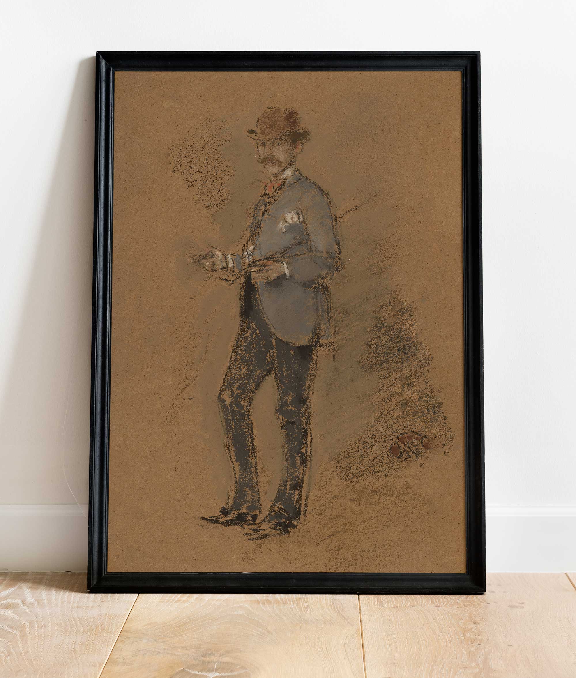 Vintage gentleman drawing in soft pastels, classic figure art