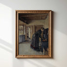 Country farmhouse wall art featuring a vintage kitchen interior with woman cooking at the stove