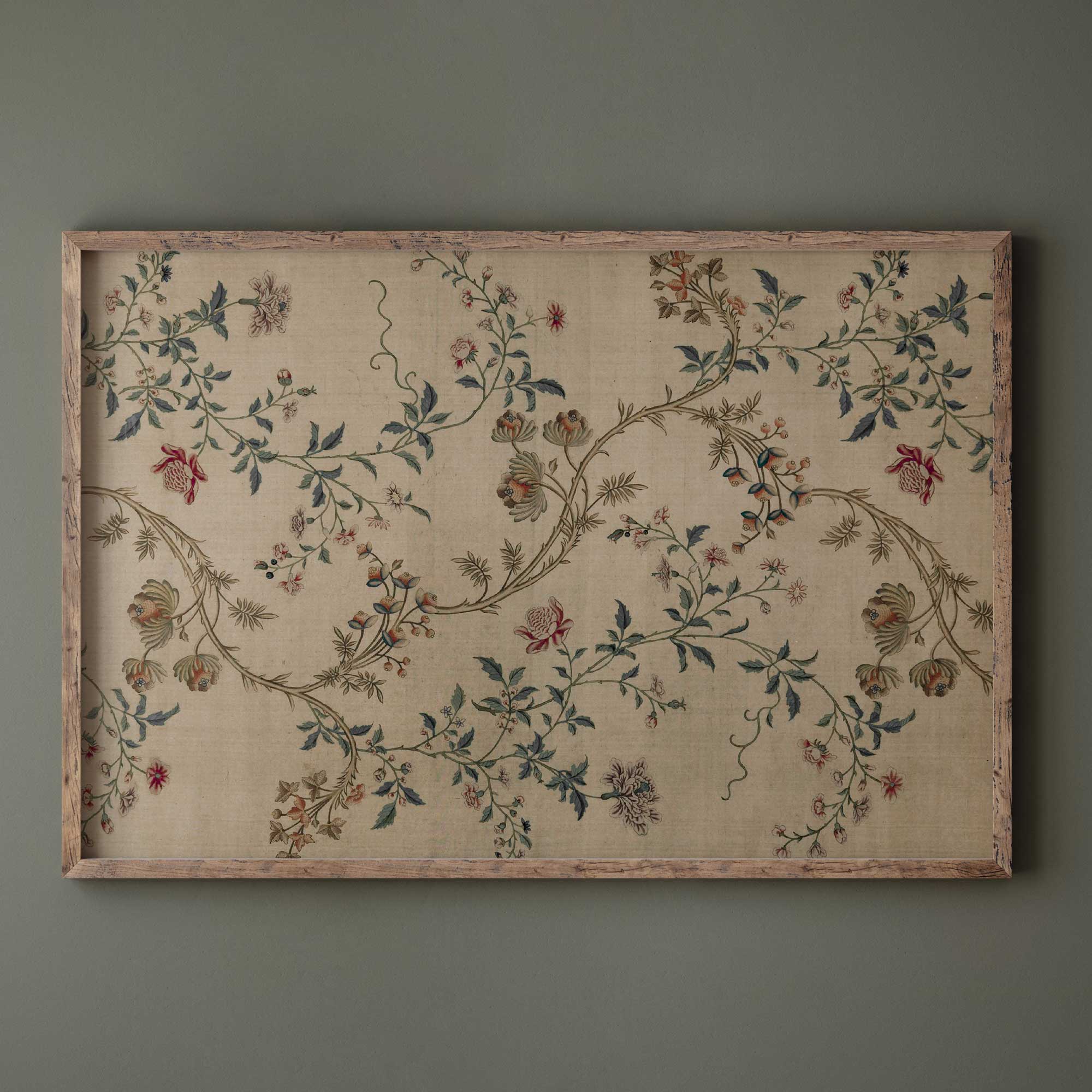 Vintage Floral Chinoiserie Print | Antique Botanical Textile Art
