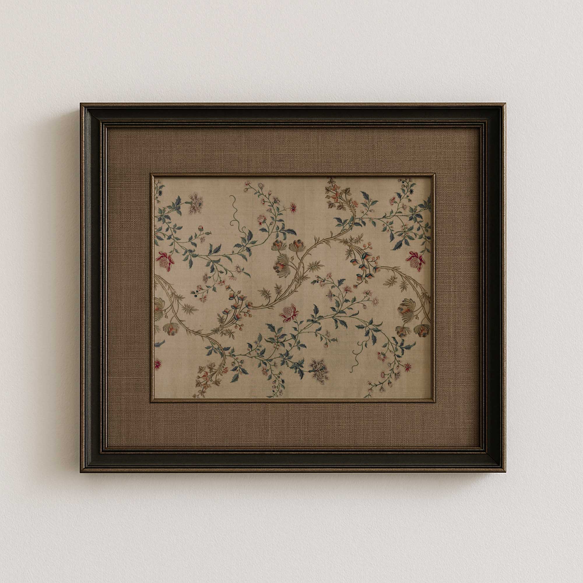 Vintage Floral Chinoiserie Print | Antique Botanical Textile Art