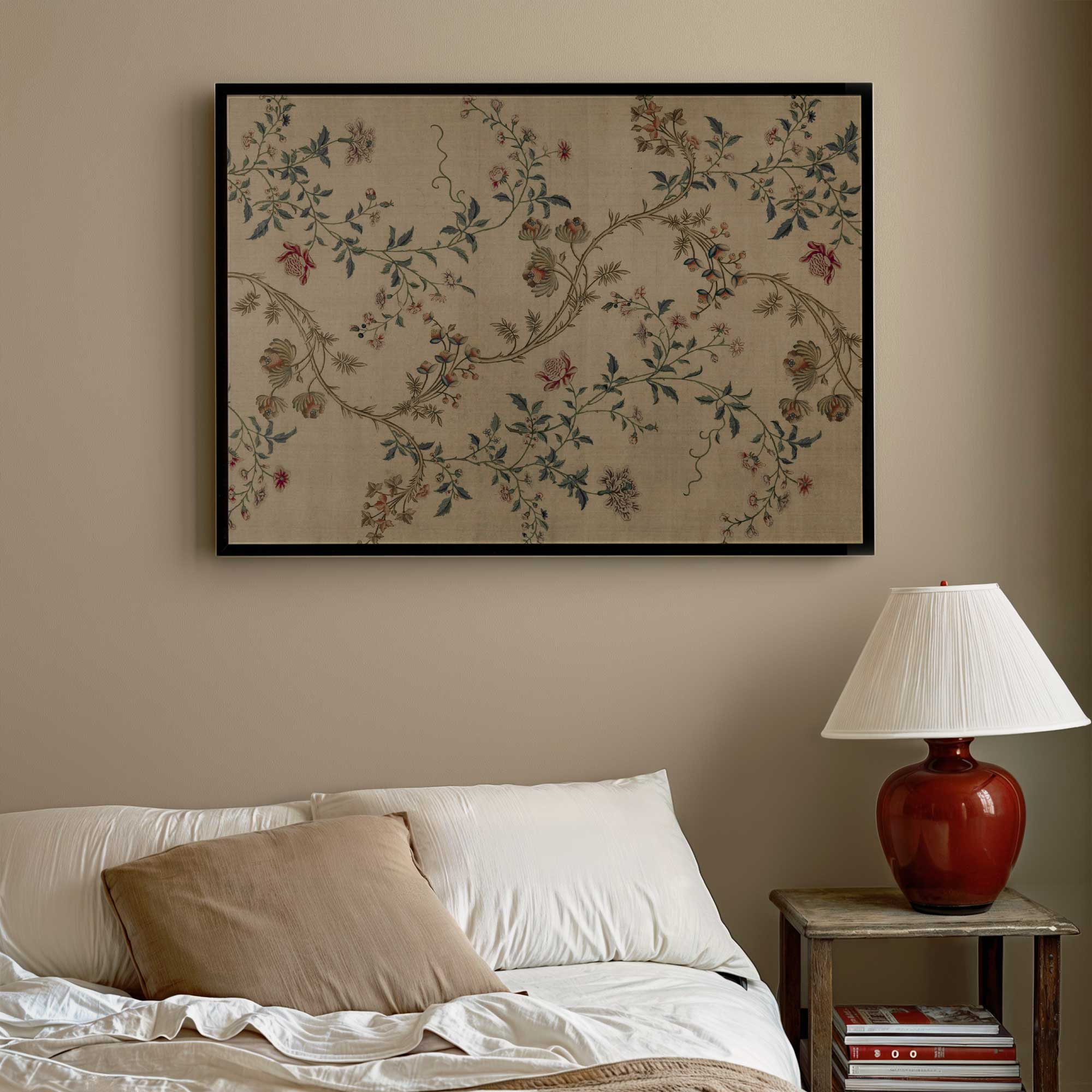 Vintage Floral Chinoiserie Print | Antique Botanical Textile Art