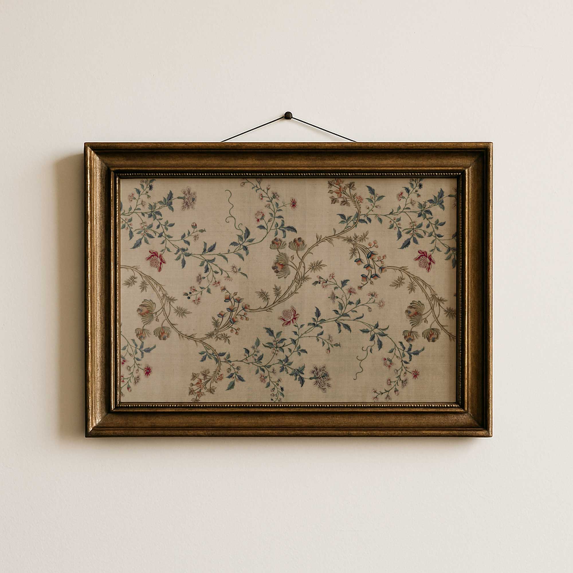 Vintage Floral Chinoiserie Print | Antique Botanical Textile Art