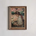 Soft floral portrait print of victorian girl making flowers