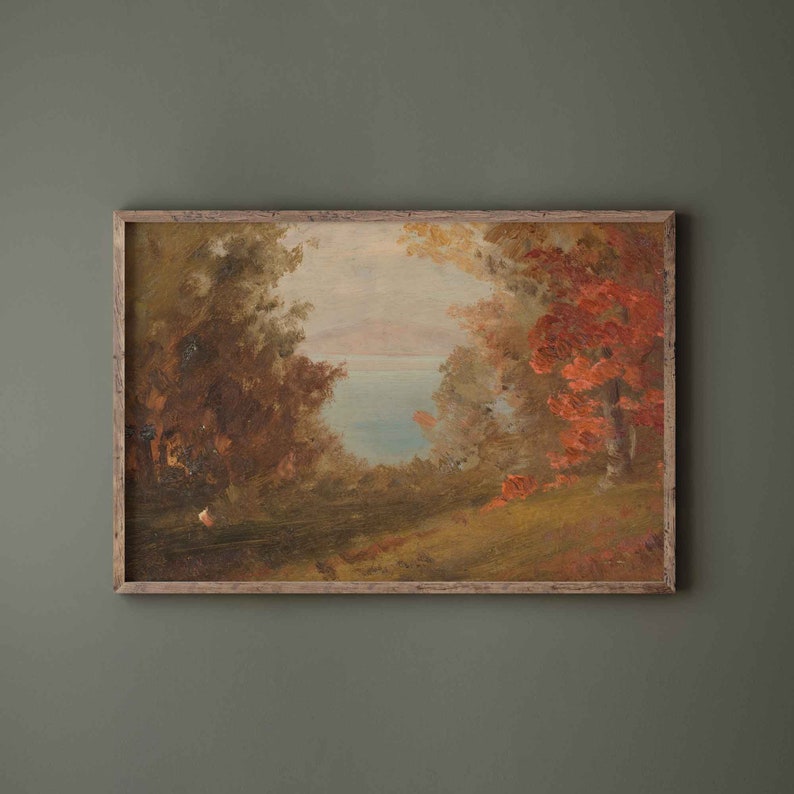 Moody autumn woodland scene with lake by Frederic Edwin Church.