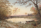 Golden autumn landscape by the river, wall art print.