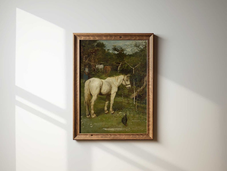 White horse in rustic countryside Print.