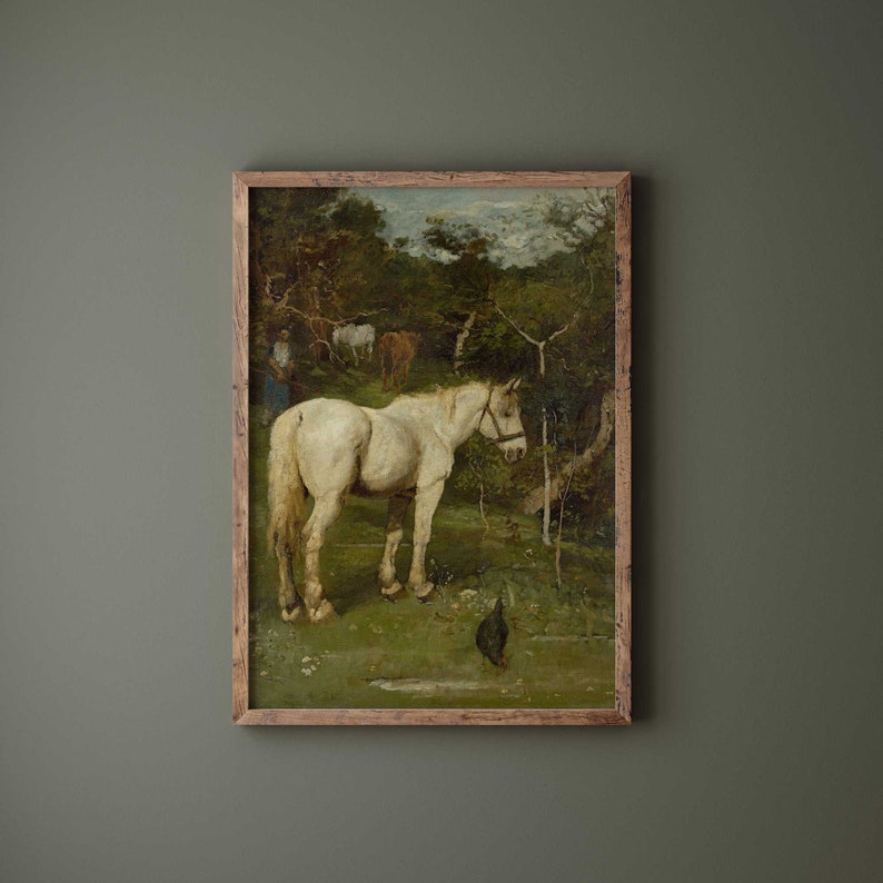 White horse in rustic countryside Print.