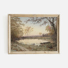 Golden autumn landscape by the river, wall art print.