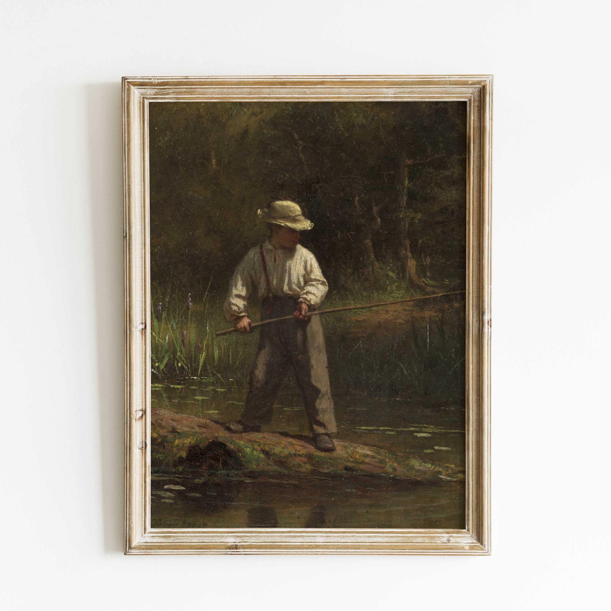 Country boy fishing, rustic wall art print by Eastman Johnson