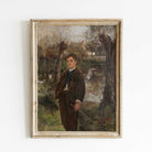 Young boy in rustic countryside scene, classic portrait print