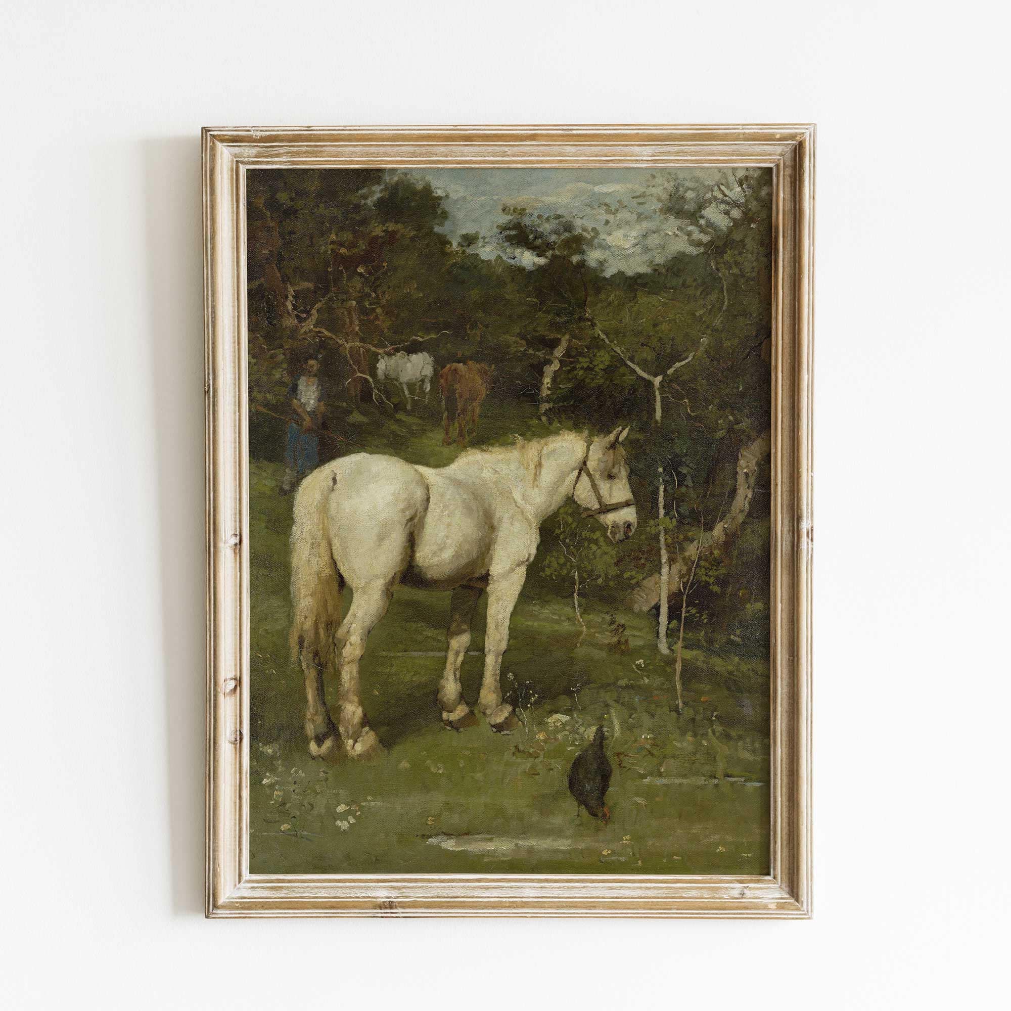 White horse in rustic countryside Print.