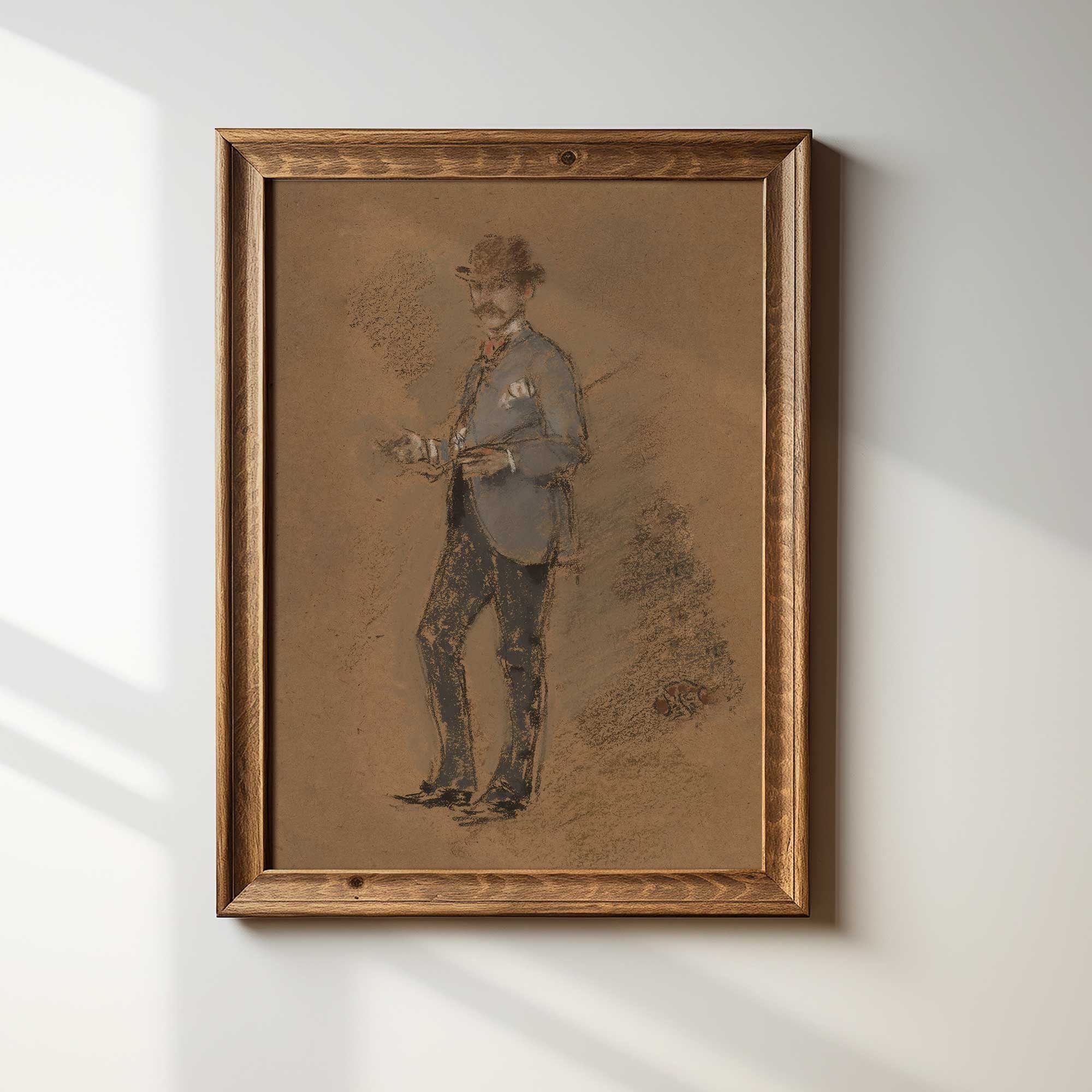 Vintage gentleman portrait drawing in chalk and pastel by James McNeill Whistler