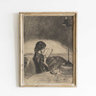 Woman Reading Sketch Portrait Print