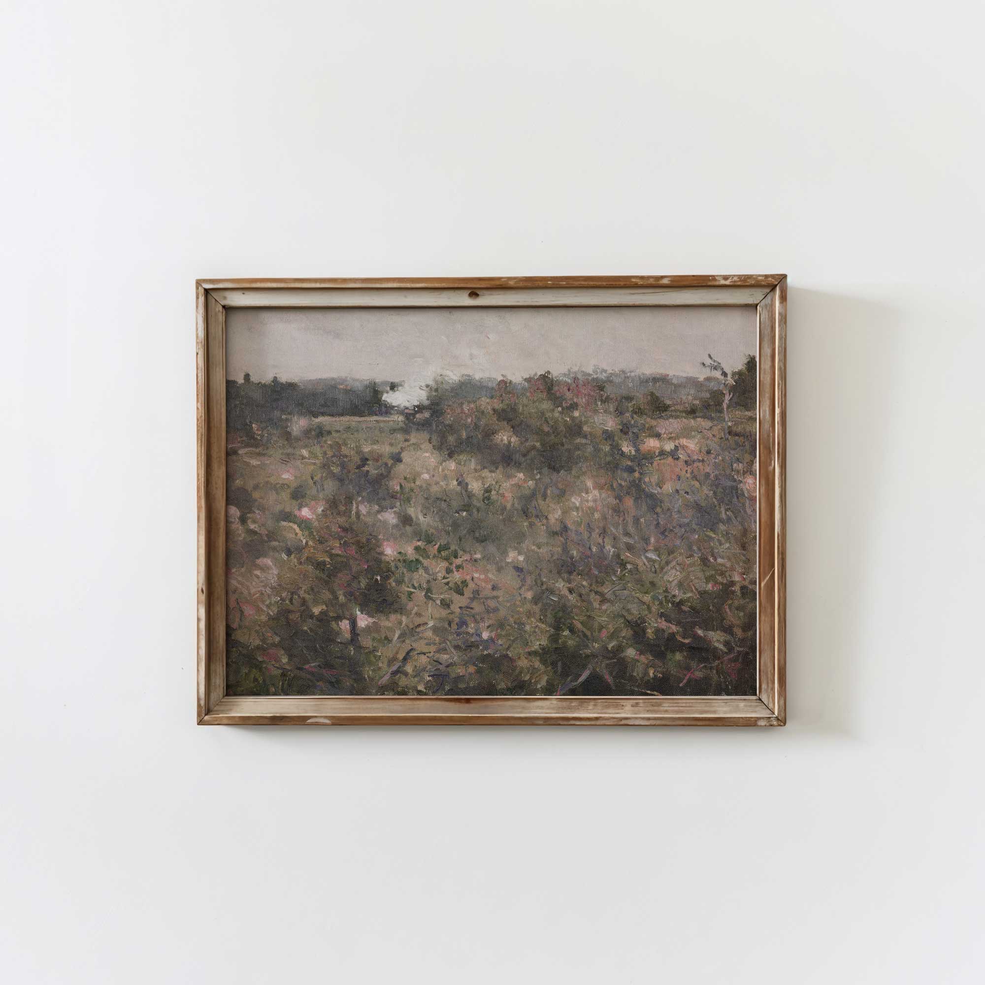 Framed  French Meadow Field Landscape Print  on a white wall