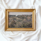 Framed  French Meadow Field Landscape Print  on a white fabric background