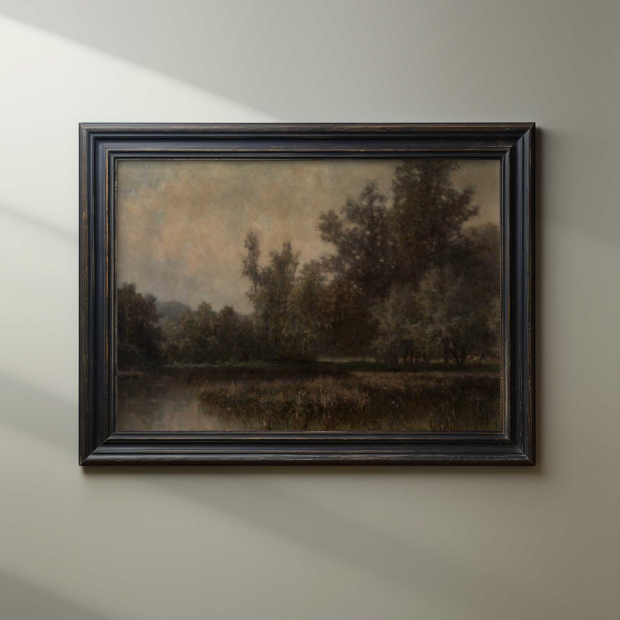 Moody marsh landscape art print with soft, muted tones.