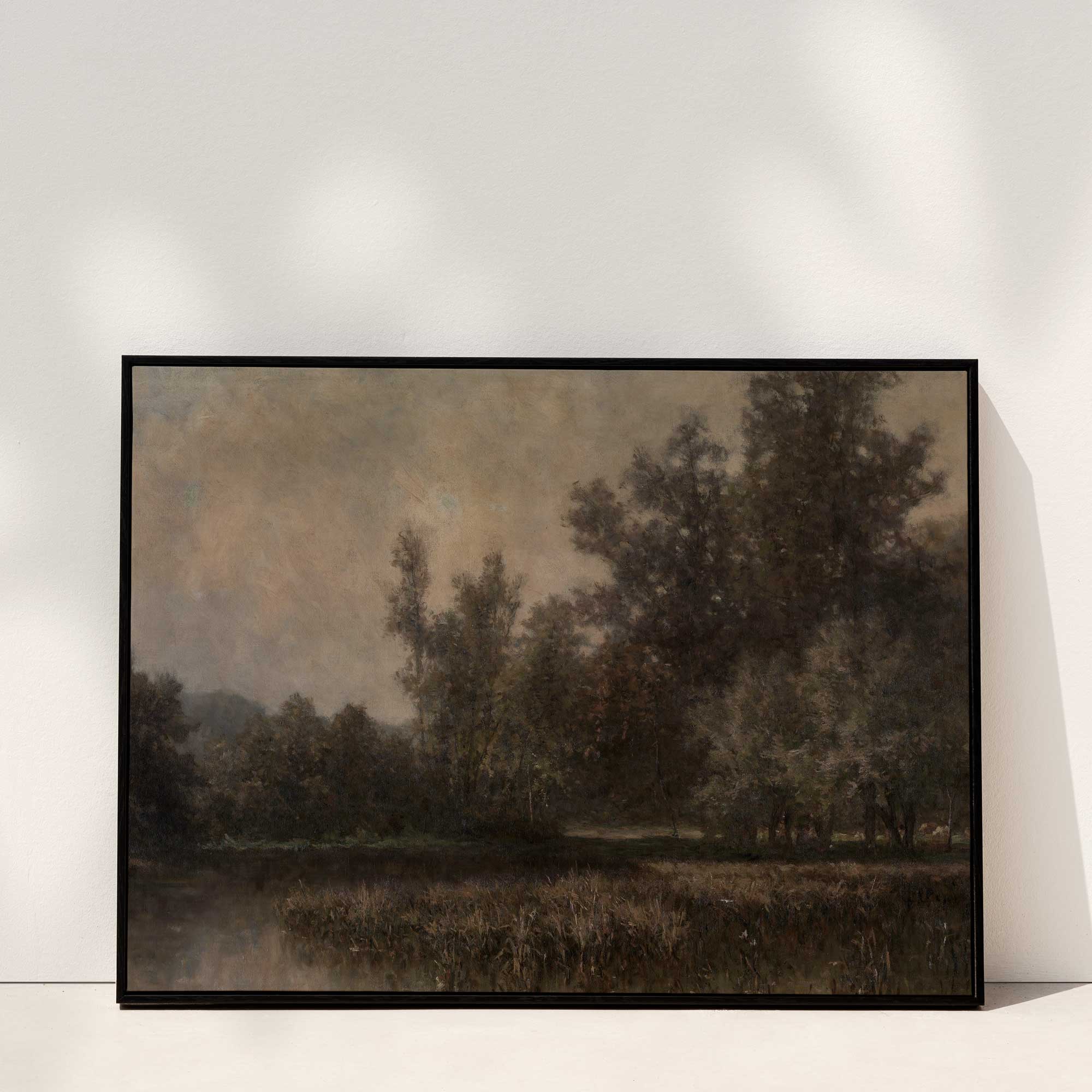 Moody marsh landscape art print with soft, muted tones.