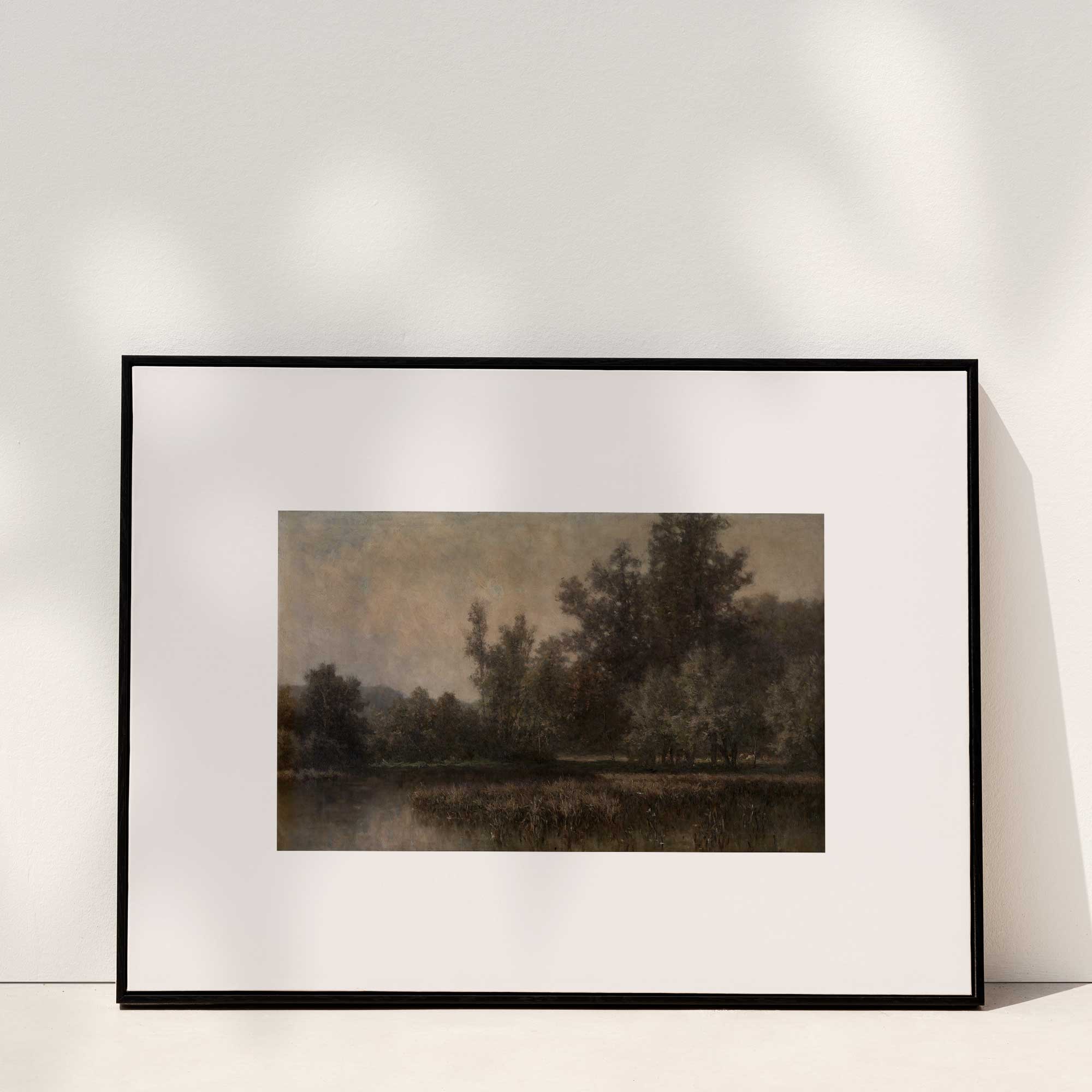 Moody marsh landscape art print with soft, muted tones.