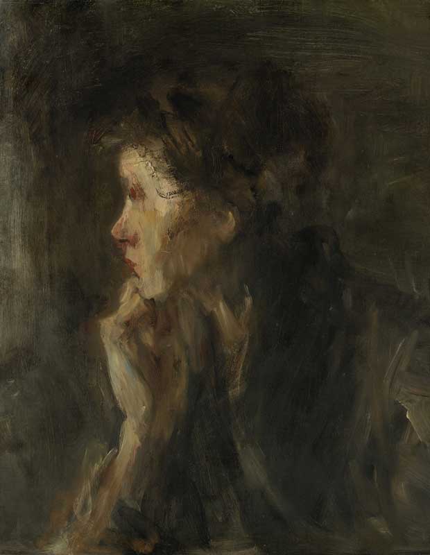 Portrait of a woman in dark tones, representing dark and moody prints