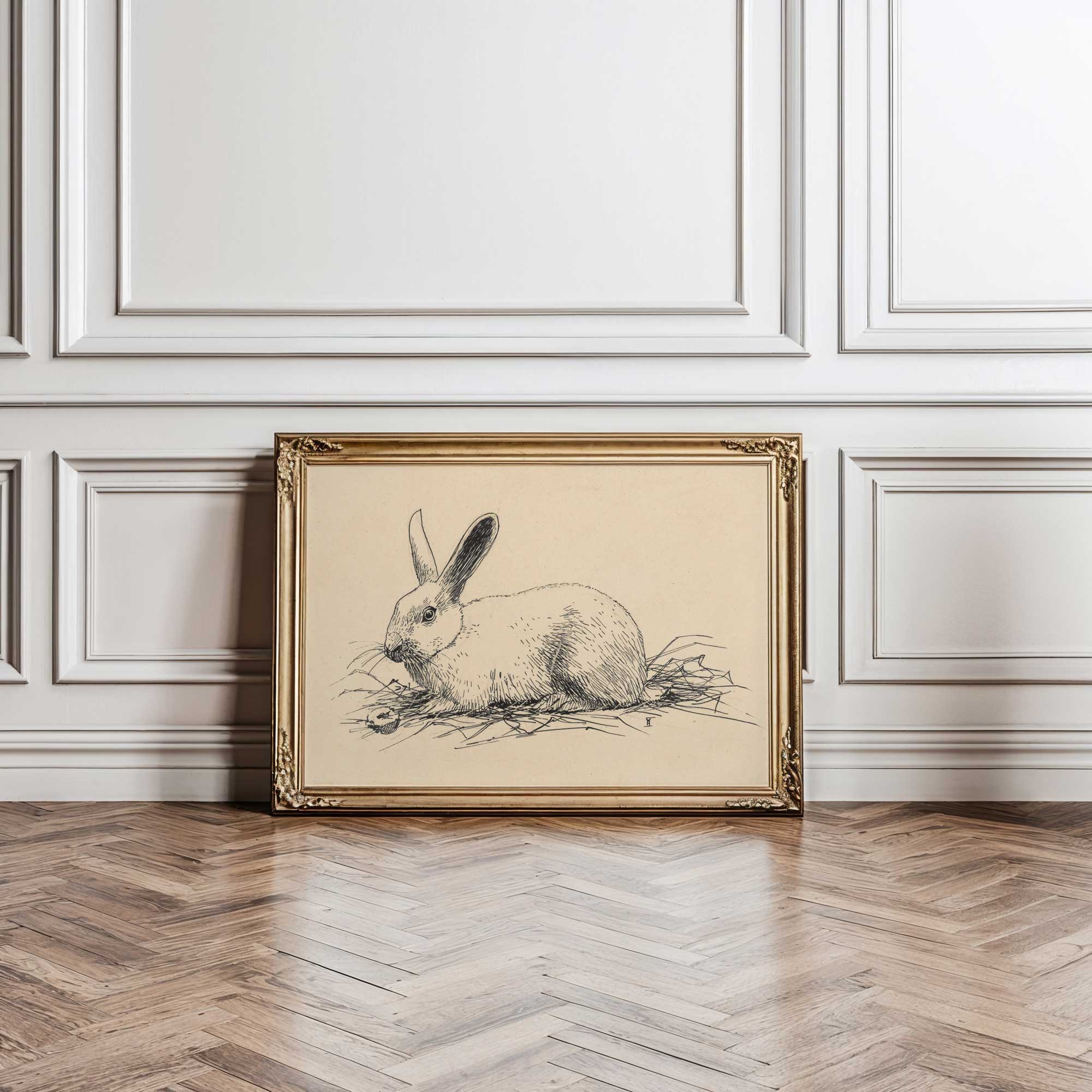 Vintage rabbit sketch print unframed, antique hare illustration on premium fine art paper.