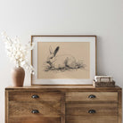 intage rabbit illustration print detail, antique hare sketch showing fine line work and shading