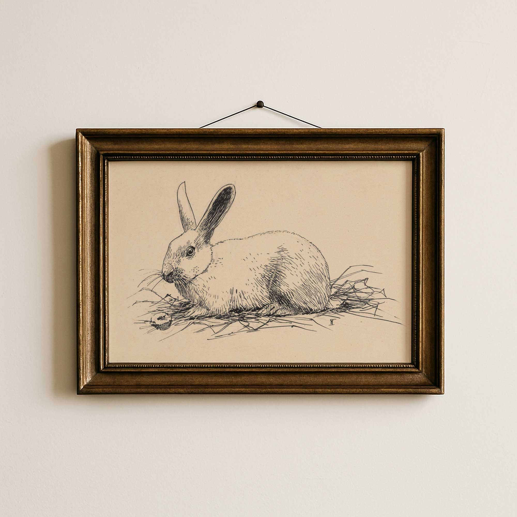 Vintage hare sketch print, antique rabbit natural history illustration wall decor
