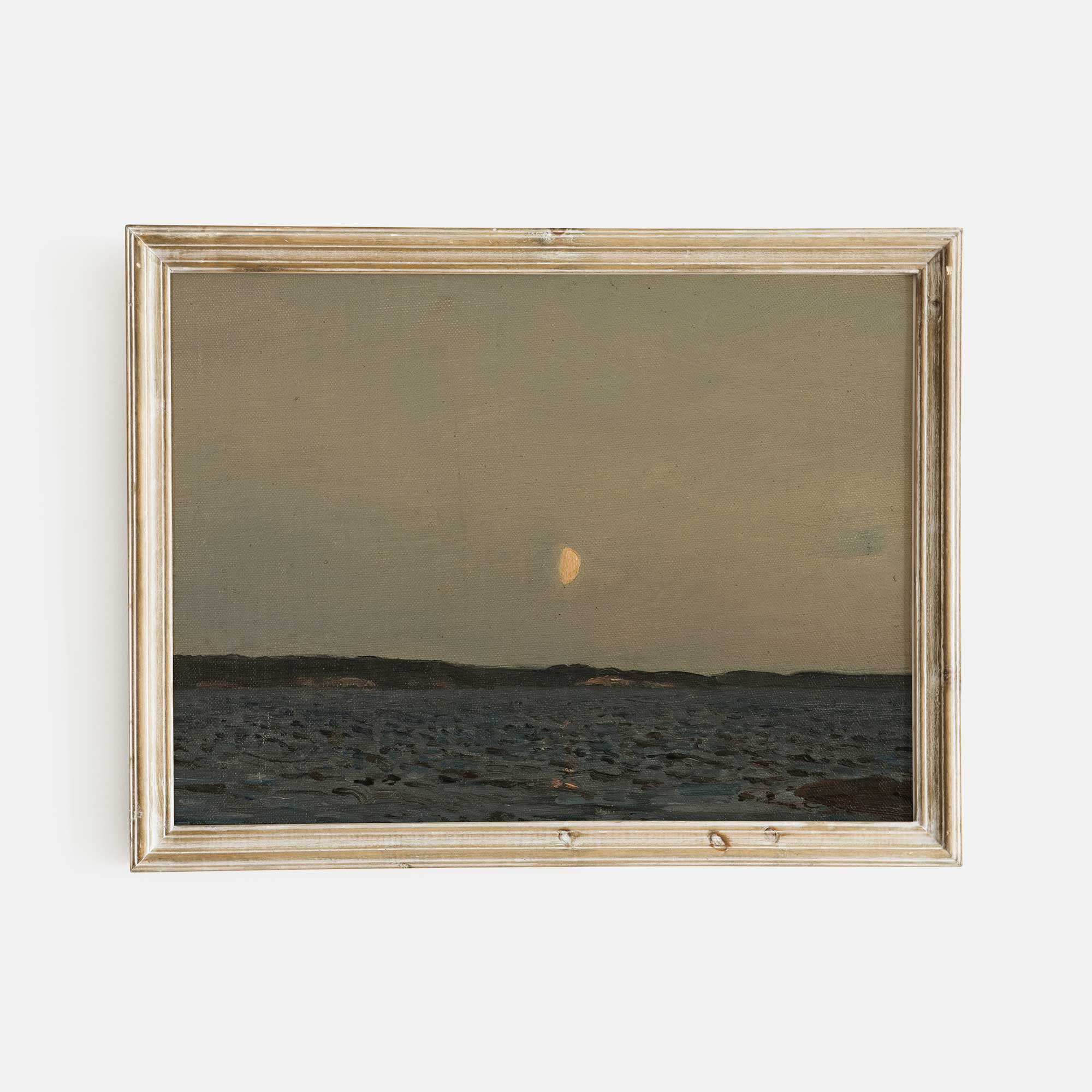 Moonlit Ocean with Distant Shoreline Art Print