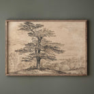 Framed artwork of a tree on a plain wall
