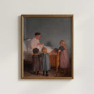 Vintage Mother & Newborn print featuring a mother holding her baby while three children gather around in a quiet family scene