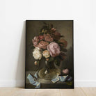 Vintage floral print of bouquet of Roses in a  Black Frame