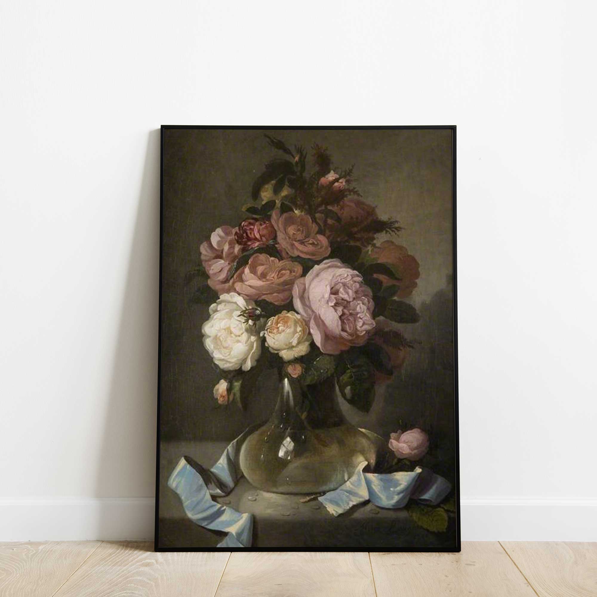 Vintage floral print of bouquet of Roses in a  Black Frame