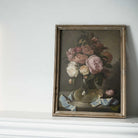 vintage floral print of Bouquet of Roses in a rustic frame