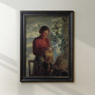 Country farmhouse wall art featuring a woman instructing two girls during a sewing lesson.