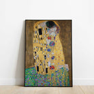 Gustav Klimt – The Kiss, vintage golden fine art print framed in black