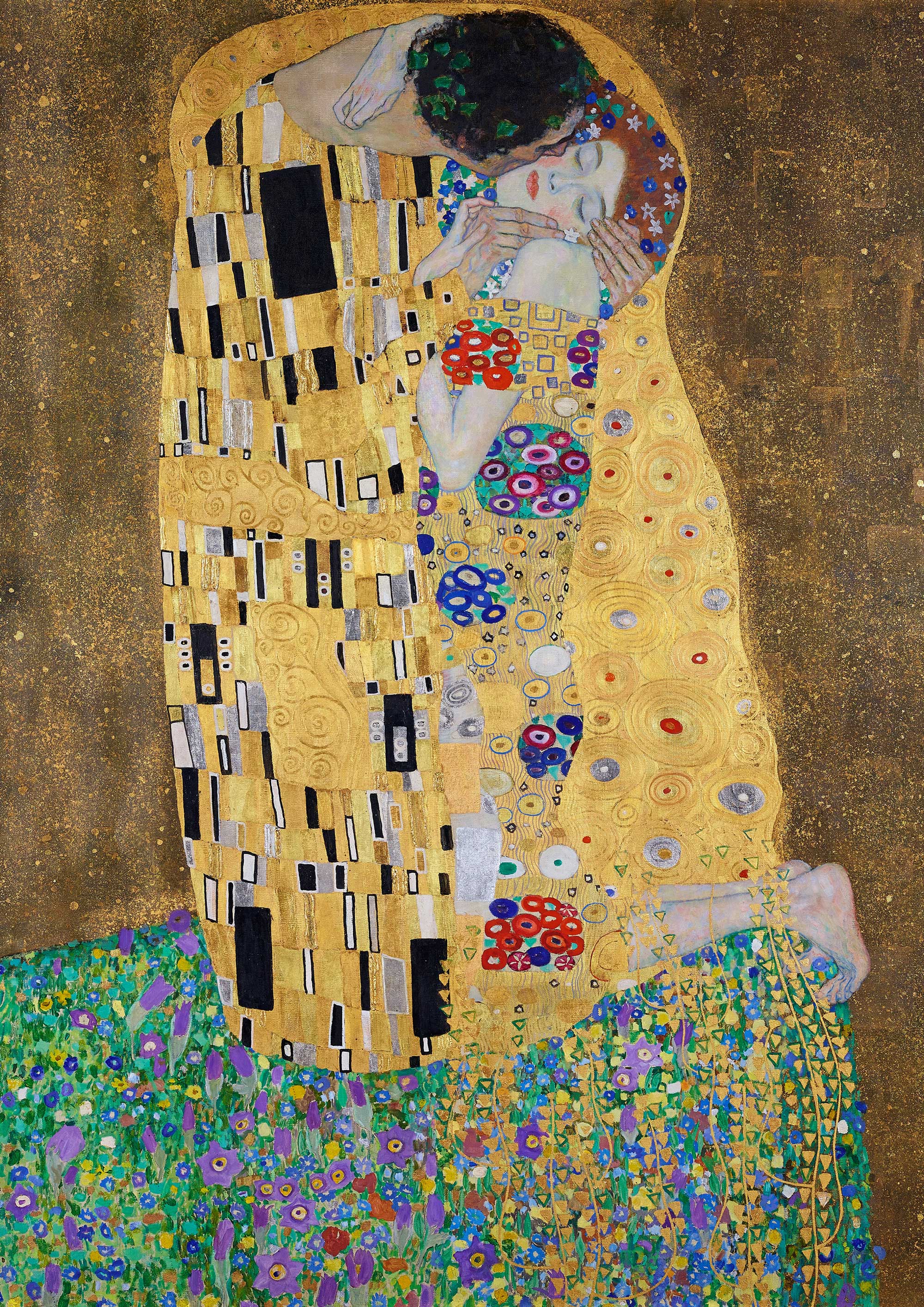 Gustav Klimt – The Kiss, vintage golden fine art print close-up view