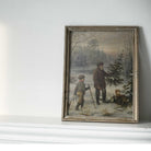 Father and Son Selecting the Perfect Christmas Tree, Winter Landscape Print - Hartsholme Prints