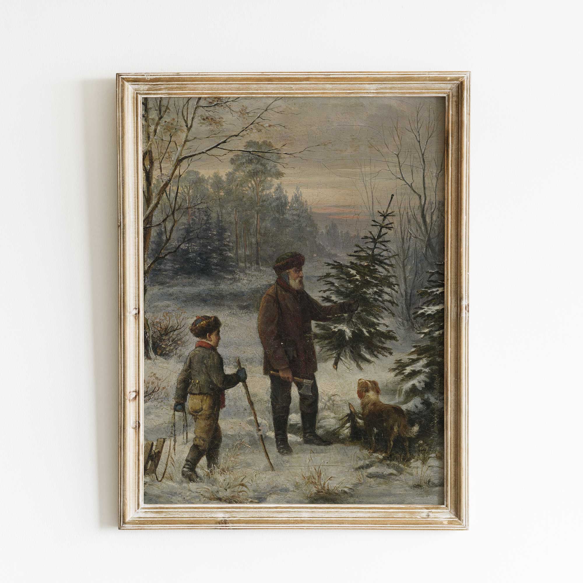Father and Son Selecting the Perfect Christmas Tree, Winter Landscape Print - Hartsholme Prints