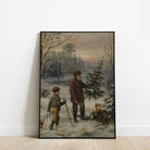 Father and Son Selecting the Perfect Christmas Tree, Winter Landscape Print - Hartsholme Prints